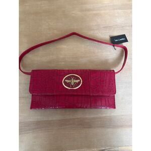 Wimberly Red croc-embossed leather baguette shoulder bag gold bee emblem